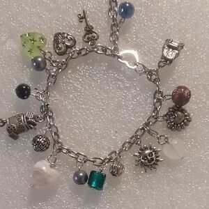 Silver Charm Bracelet with Multicolor Glass Beaded Accents
